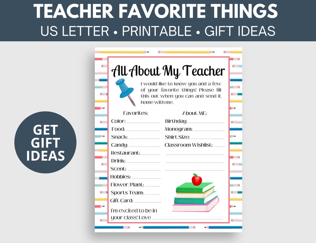 All About My Teacher Gift Information Sheet | First Day of School | Get ...