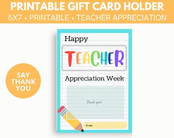Printable Teacher End of Year Appreciation Gift Card Holder | Etsy