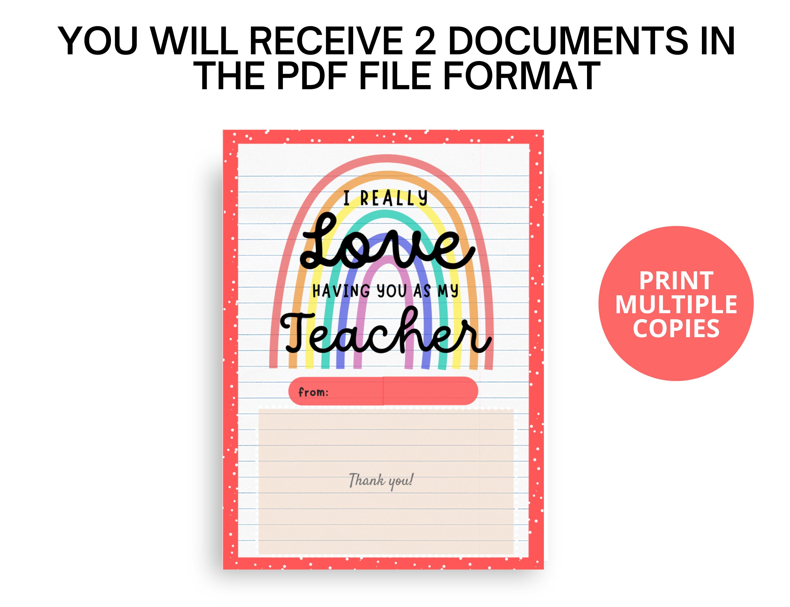 Printable Teacher End of Year Appreciation Gift Card Holder | Rainbow ...