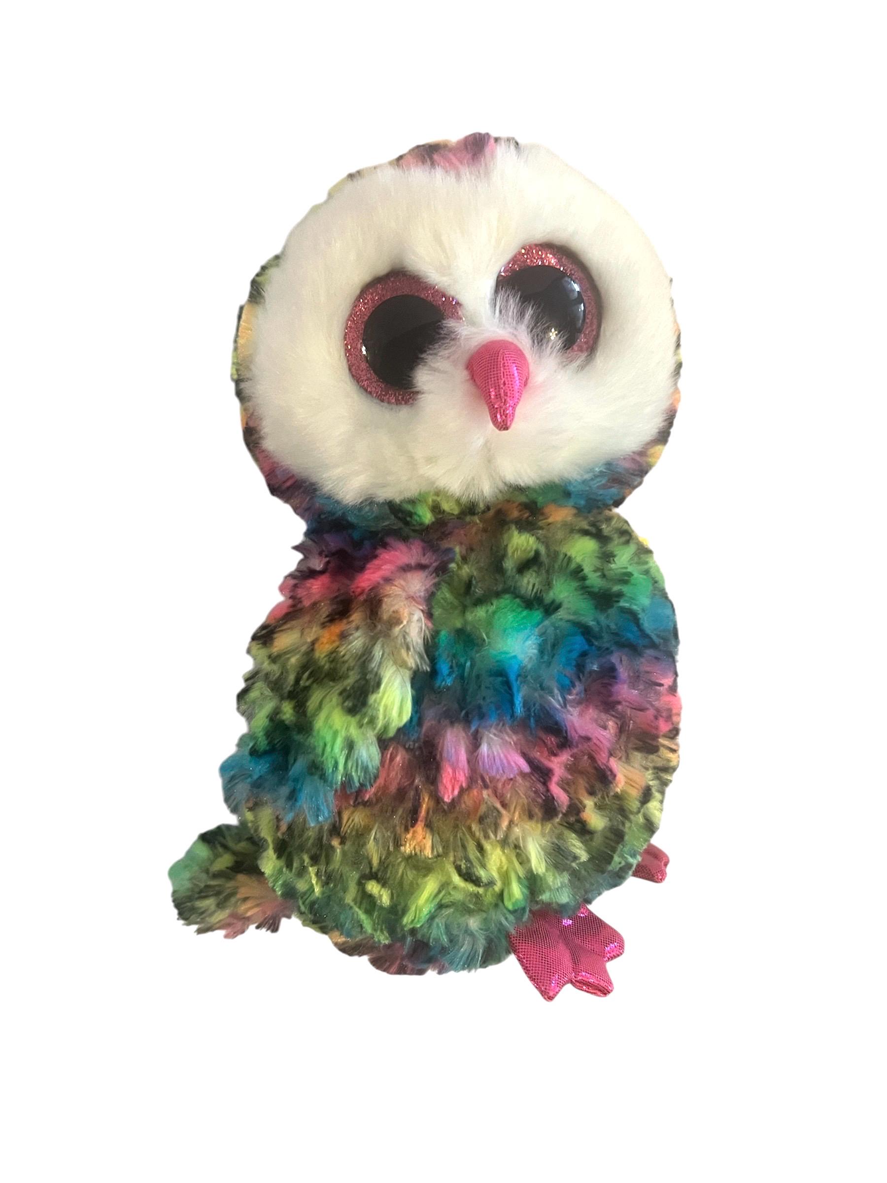 Peluche de búho multicolor fluorescente OWEN de TY Beanie Boos con