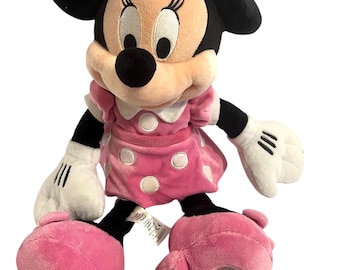 Disney Store Authentic Minnie Mouse 19" Plush Pink Polka Dot Dress Bow