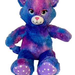 Build a Bear Stars Glow In The Dark BAB Kitty Cat Purple Blue Starry Plush 17&quot;