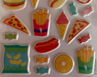 3D Junk Food Stickers for Scrapbooking - Donuts, Fries, Hot Dogs Relief Stickers