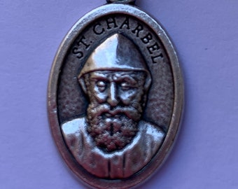 Saint Charbel silver-colored metal medal 22 mm