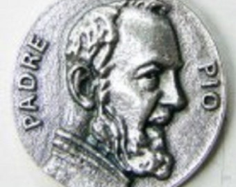 Padre Pio silver metal medallion 18 mm