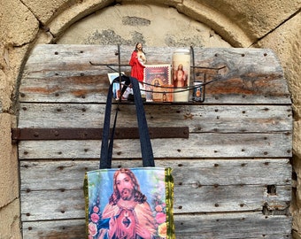 Sac Cadeau Spirituel Sacré Cœur de Jésus - Statue 20 cm, Bougie & Livret Neuvaine, Images pieuses, médaille, encens