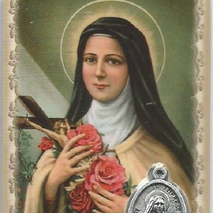 Saint Teresa, medal card, Saint Teresa of Lisieux, pious image laminated