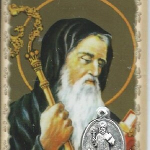Saint Benoit, carte médaille , Image pieuse plastifiée,  Saint protecteur, exorcisme, magie contre le mal
