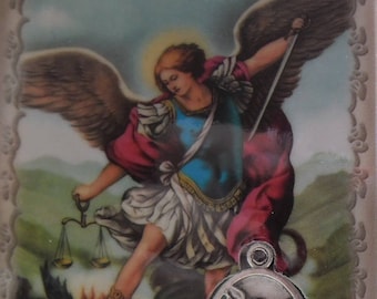 São Miguel, Medalha, imagem sagrada laminada, proteção contra o mal
