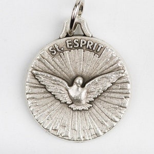 Holy Spirit, aged silver-colored metal medal 18 mm