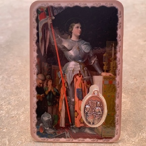 Sainte Jeanne d'Arc, carte médaille avec prière