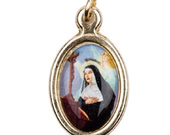 Saint Rita, oval medal in resin and silver-colored metal 15 mm