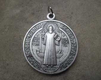 Saint Benedict, silver-colored metal protection medal 15 mm
