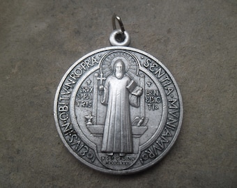 Saint Benedict, silver-colored metal protection medal 15 mm