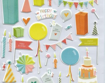 Stickers 3D scrapbooking Anniversaire Ballons planche de: 20 cm x 15,5 cm