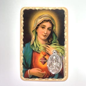 Sacré Coeur de Marie, carte médaille avec prière