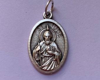 Saint Jude silver-colored metal medal 22 mm double-sided, for protection exorcism disenchantment