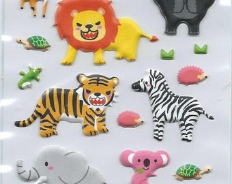 jungle wild animals, 3d embossed stickers, animal stickers