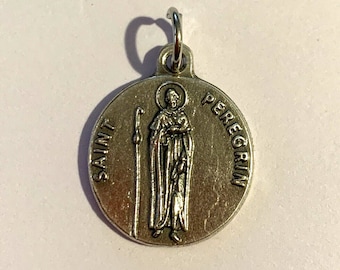 Saint Péregrin, médaille métal couleur argenté vieilli   18 mm