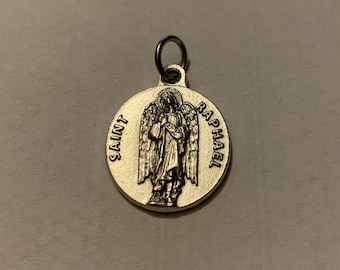 Saint Raphael Archange médaille métal couleur argenté vieilli  18 mm