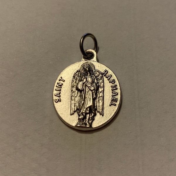 Saint Raphael Archange médaille métal couleur argenté vieilli  18 mm