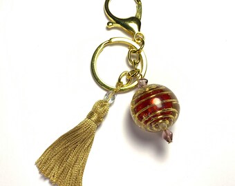 Handmade gold pompom keychain