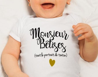 Body baby customizable collection Monsieur / Mademoiselle . 100% cotton baby body in 3 colors choose your customization.