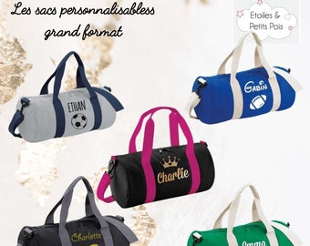 Personalized first name sports bag Large format travel or changing bag. Several colors (gray, green, blue, black)