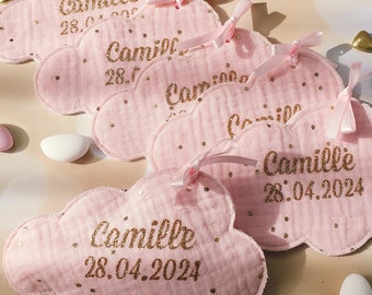 Lot of 50 personalized candy bags in liberty or cotton gauze. Cloud shape for baptism, communion, wedding, guest gift.