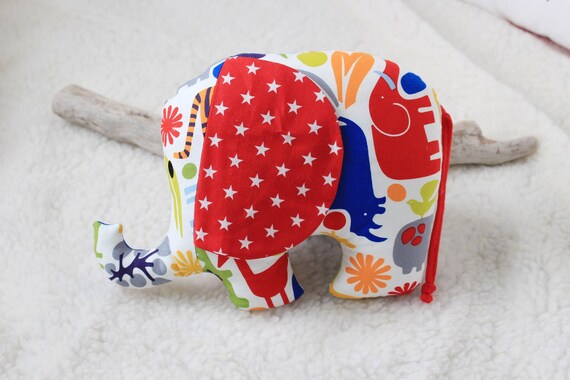 Elephant Blankie Larger Fabric Cotton Jungle Red Grey And Green Red Earrings With White Stars