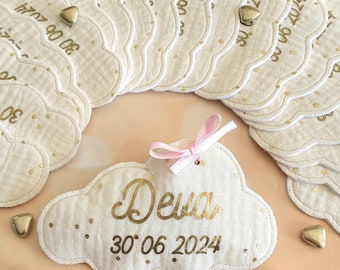 Lot of 20 personalized candy bags in liberty or cotton gauze. Cloud shape for baptism, communion, wedding, guest gift.