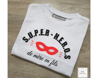 Superhero T-shirt from mother to son. Available in child size and adult size. 100% cotton.