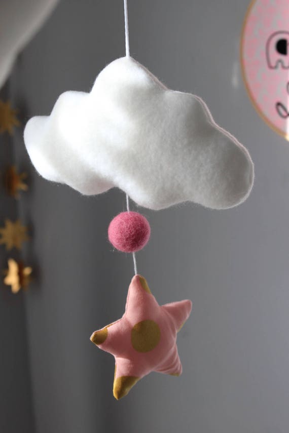 Mobile Bebe Nuage Et Gouttes De Pluie Etoiles Et Plume Tons Etsy