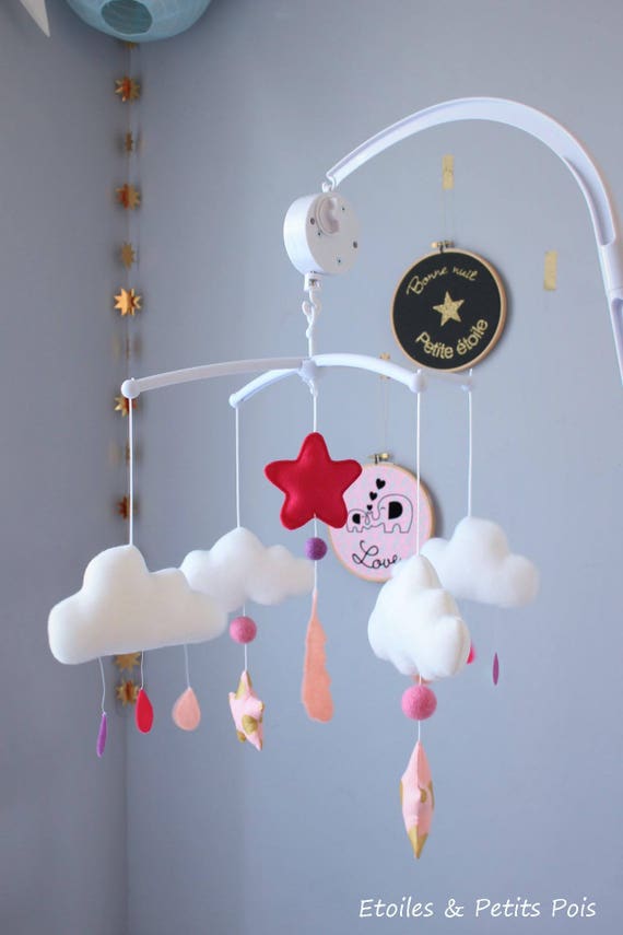 Mobile Bebe Nuage Et Gouttes De Pluie Etoiles Et Plume Tons Etsy