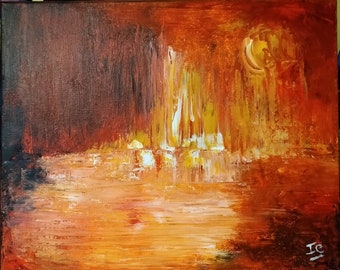 Acrylic painting abstract landscape Lake of Fire