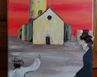 Acrylic painting church Saint Germain Laprade