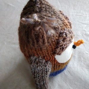 Brown and blue owl knitted wool cuddly toy image 6