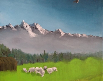 Mountain landscape acrylic painting