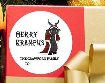 Personalized Krampus Christmas Gift Sticker  | Gothic Christmas Present Labels| Creepy Holiday Tags| Merry Creepmas Tags