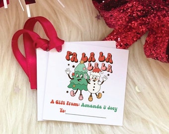 Personalized Christmas Gift Tags| Retro Christmas Gift Labels| Custom Christmas Tags| Printed Holiday Tags