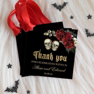 Gothic Wedding Favor Tags| Till Death Do Us Part Tags| Skull And Roses Wedding Tags| Halloween Wedding Gift Tags