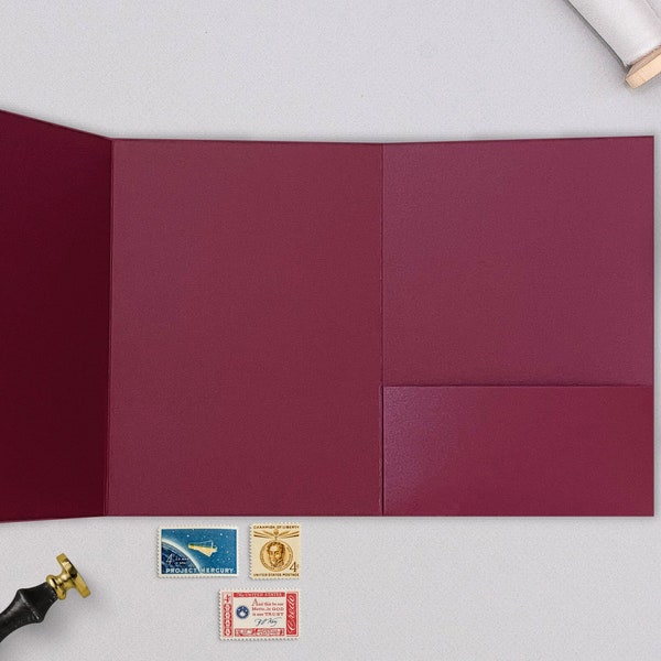 Burgundy Shimmer Pocket Envelopes| Burgundy Tri-Fold Envelope| Pocket Invitation Envelopes| Envelope Pocket Wrap