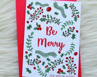 Personalized Christmas Cards | Holly Christmas Cards| Family Christmas Card