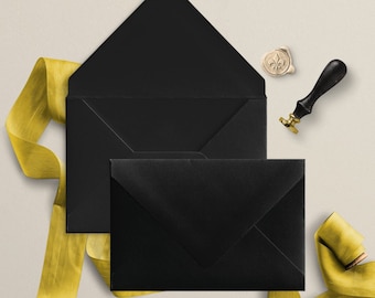 Black A7.5 Envelopes| Matte Black Wedding Envelopes| Ebony Euro Flap Envelopes