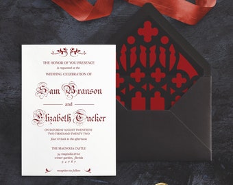 Black Gothic Wedding Invitation | Black and Red Invitation Cards | Victorian Gothic Wedding Invitation