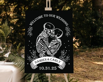 Skeleton Couple Wedding Sign| Gothic Wedding Welcome Sign| Til Death Do Us Part Welcome Sign
