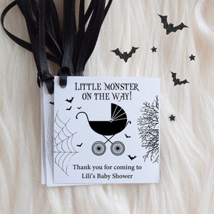 Halloween Baby Shower Favor Tags| Black Pram Baby Shower Tags| Black Baby Carriage Tags