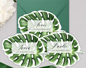 Tropical Bridesmaid Proposal Card| Monstera Leaf Maid Of Honor Proposal Card| Will You Be My Bridesmaid?