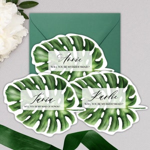 Tropical Bridesmaid Proposal Card| Monstera Leaf Maid Of Honor Proposal Card| Will You Be My Bridesmaid?