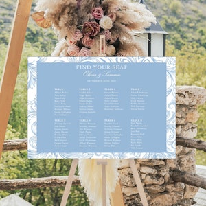 Dusty Blue Wedding Seating Sign| French Baroque Wedding Guest Chart| Dusty Blue Wedding Seating Assignments